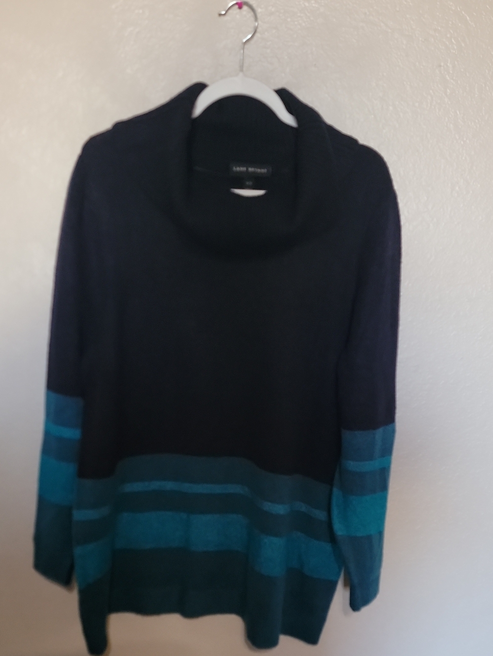 Lane Bryant Navy Sweater with Teal Stripe Cowl Neck